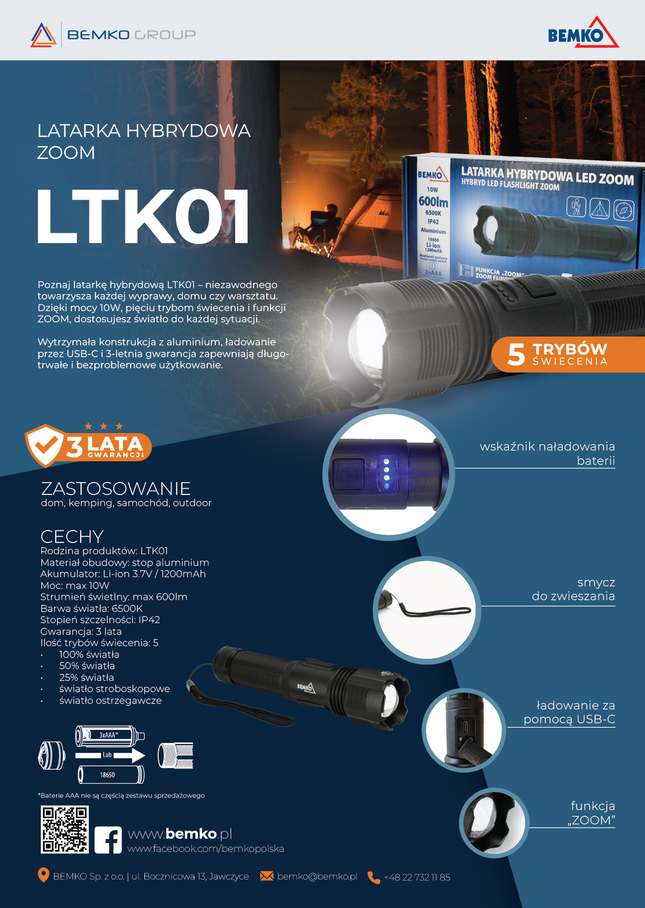 Nowość: LATARKA HYBRYDOWA ZOOM LTK01